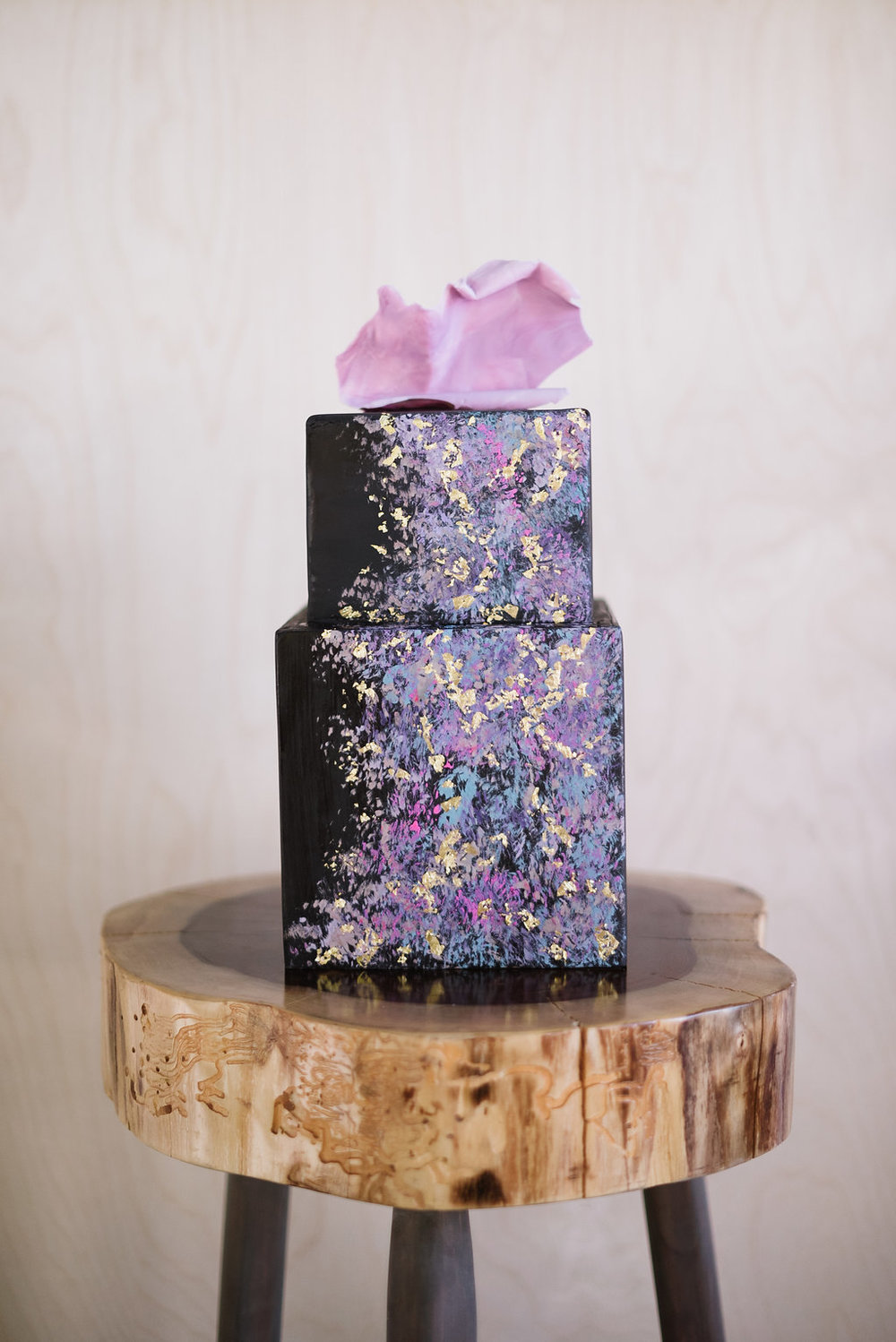 purple painted birthday cake