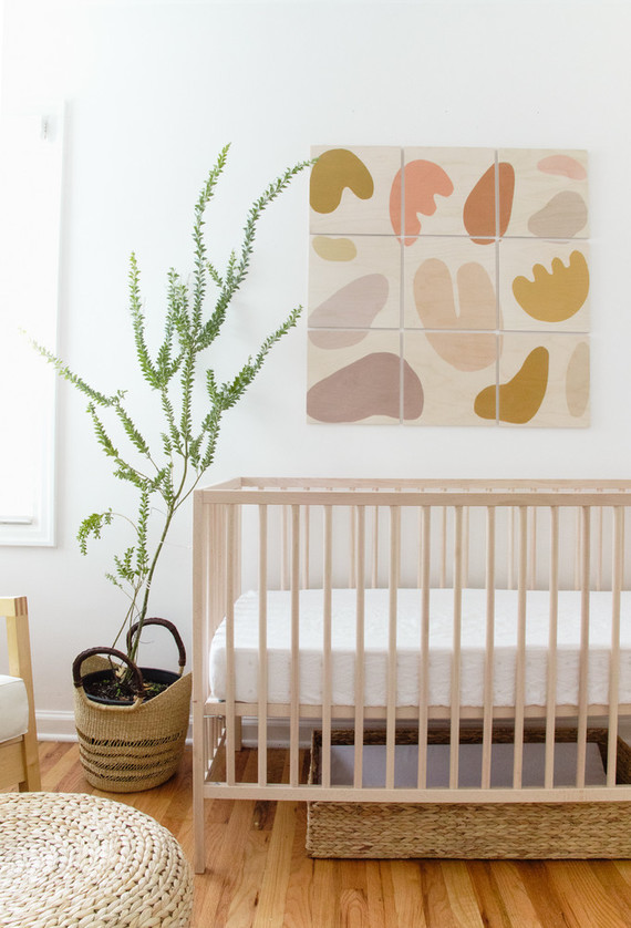 Earthy, modern pastels in a baby boy’s nursery in Portland